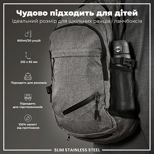 Бутылка для воды металлическая ION8 600 мл. Stainless Steel , Grey