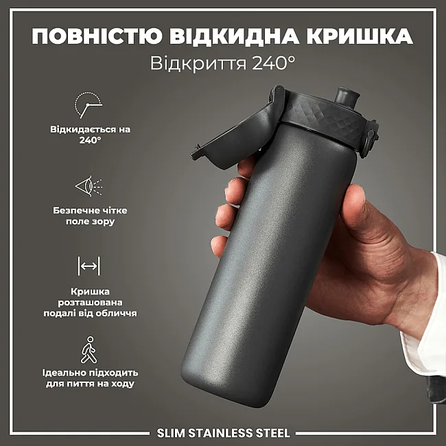Бутылка для воды металлическая ION8 600 мл. Stainless Steel , Grey