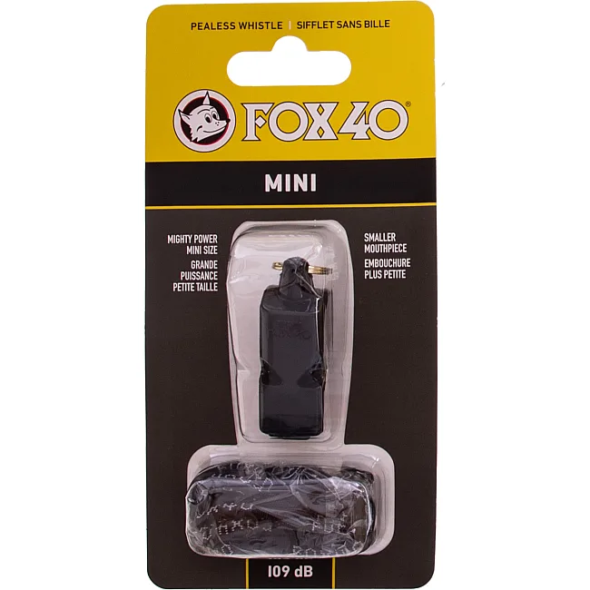 Свисток спортивный судейский пластиковый со шнурком MINI FOX40-MINI (Черный)