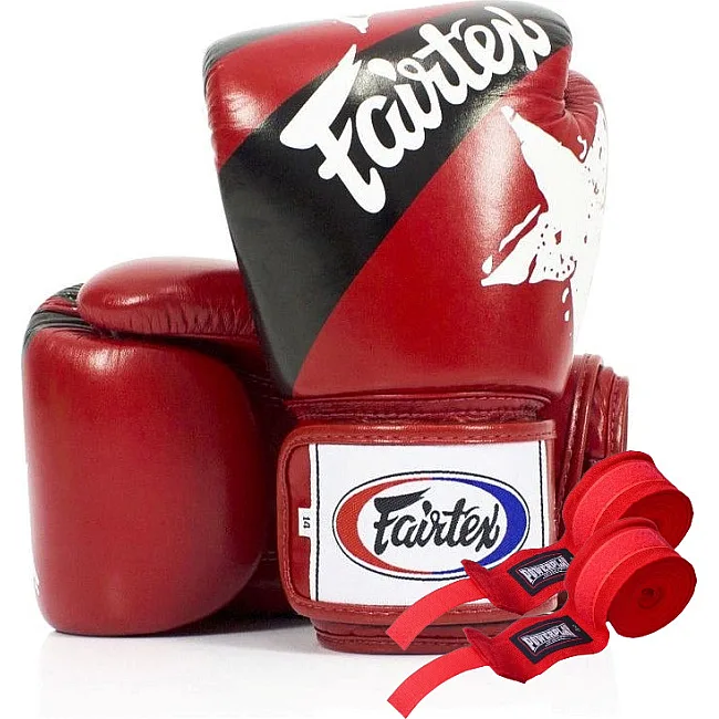 Боксерские перчатки Fairtex BGV1 Nation Print Red (бинты в комплекте)