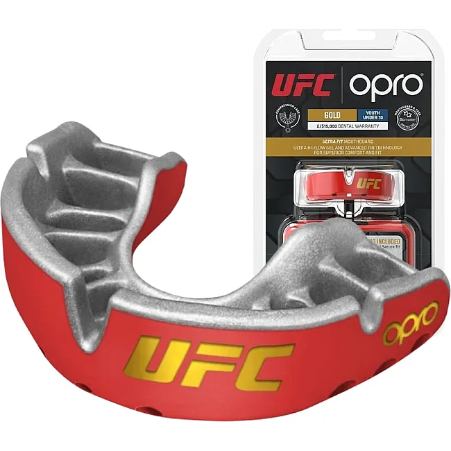 Капа для бокса OPRO Gold UFC детская (возраст до 10 лет) Red/Silver (art.102517002)