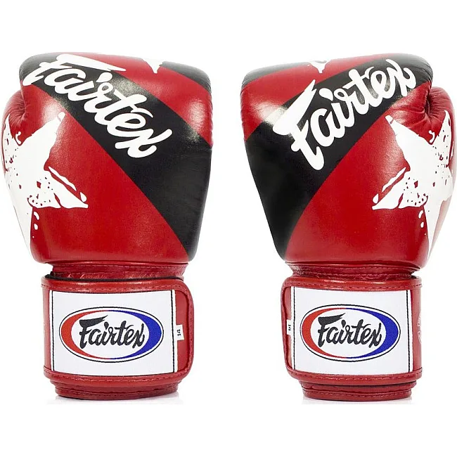 Боксерские перчатки Fairtex BGV1 Nation Print Red (бинты в комплекте)