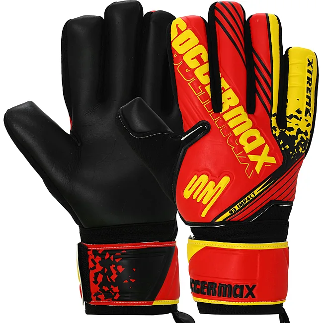 Вратарские перчатки профессиональные с защитой пальцев SOCCERMAX GK-4316 7-11 (Красный-желтый)