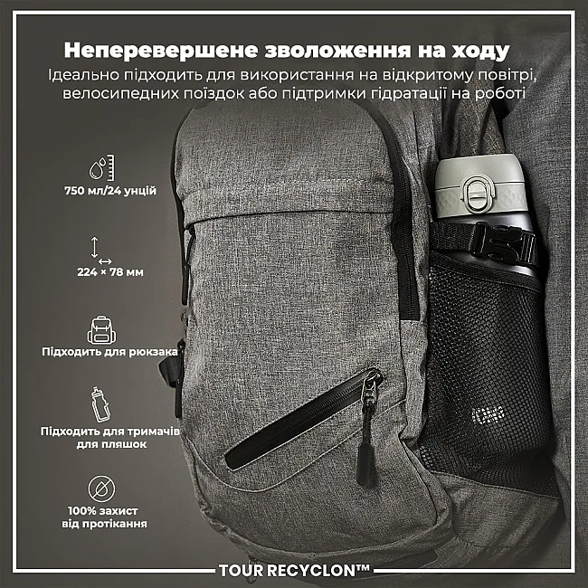 Бутылка для воды ION8 750 мл. (ЭКО бутылка) BPA Free, Grey