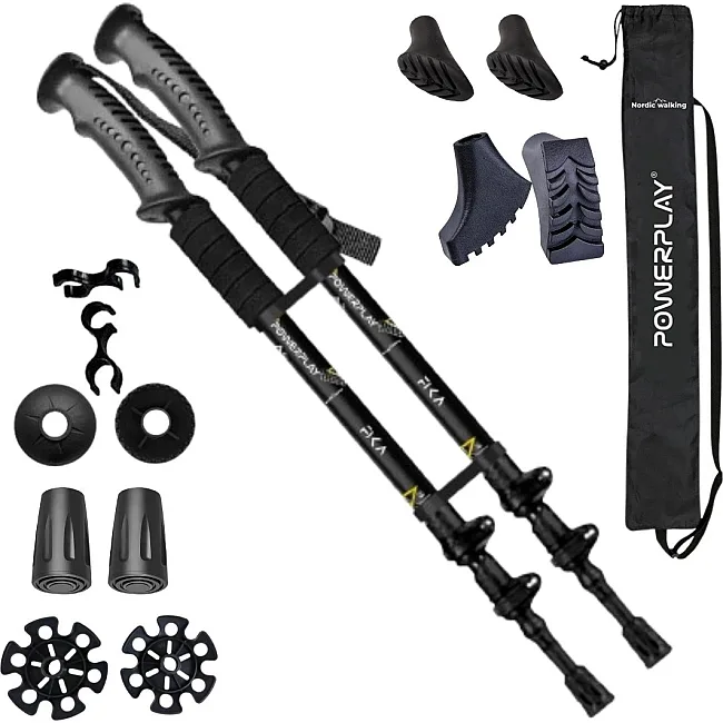 Трекинговые палки PowerPlay 9109 Fika Black/Yellow 60-135 см (пара) + 2-е пары сапог + чехол