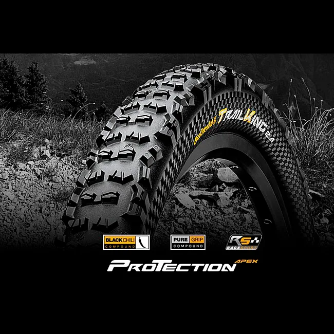 Бескамерная покрышка CONTINENTAL Trail King, 26"x2.20, 55-559, черная, складная, BlackChili, ProTection Apex, Skin, 755 гр.