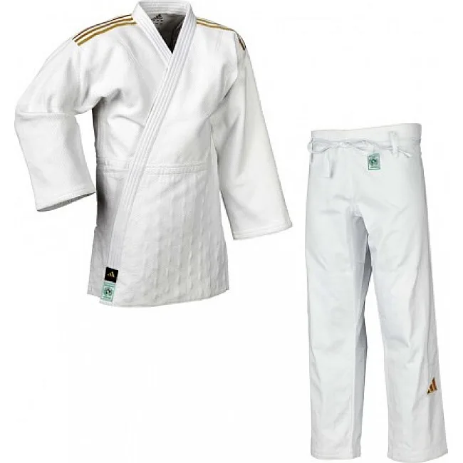 Кимоно для дзюдо Champion III с лицензией IJF | белое/золотые полосы | ADIDAS J-IJF3