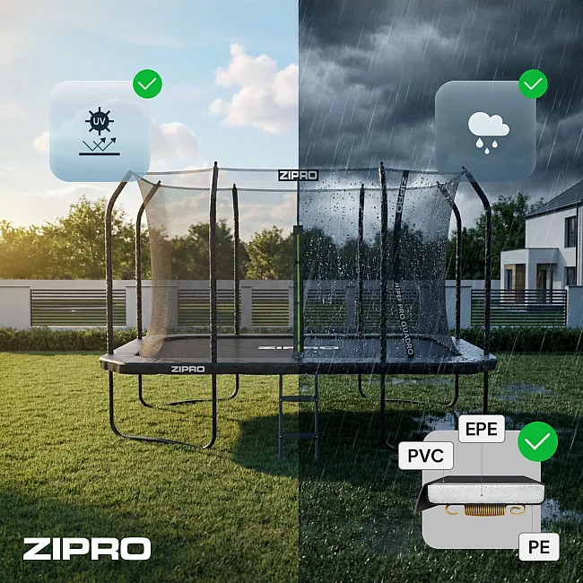 Батут Zipro Jump Pro Quadro с внутренней сеткой 8 х 12 футов 366 x 244 см черный