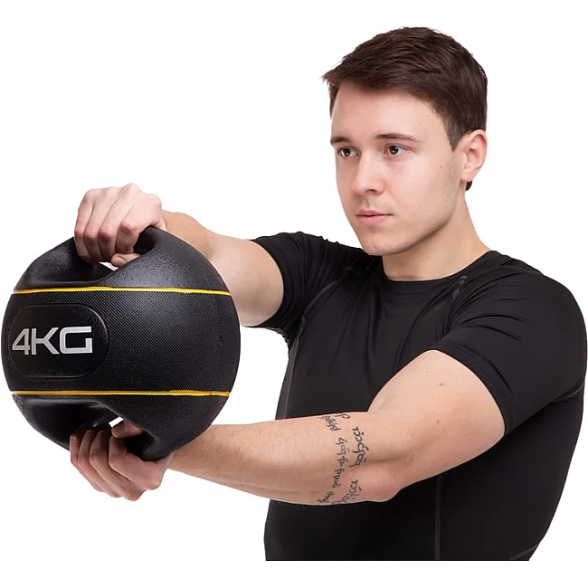 Медбол мяч медицинский двуручный с хватами ZELART
 TA-7827-4 вес-4кг d-25см (Желтый)