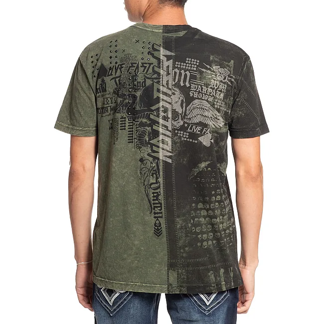 Футболка мужская AFFLICTION Fallen Outlaws Olive Green Lava Wash