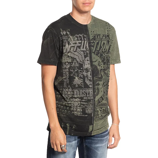 Футболка мужская AFFLICTION Fallen Outlaws Olive Green Lava Wash
