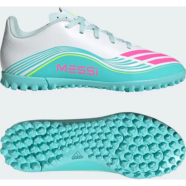 Сороконожки детские ADIDAS F50 MESSI CLUB TF J белый, бирюзовый, розовый (для детей)