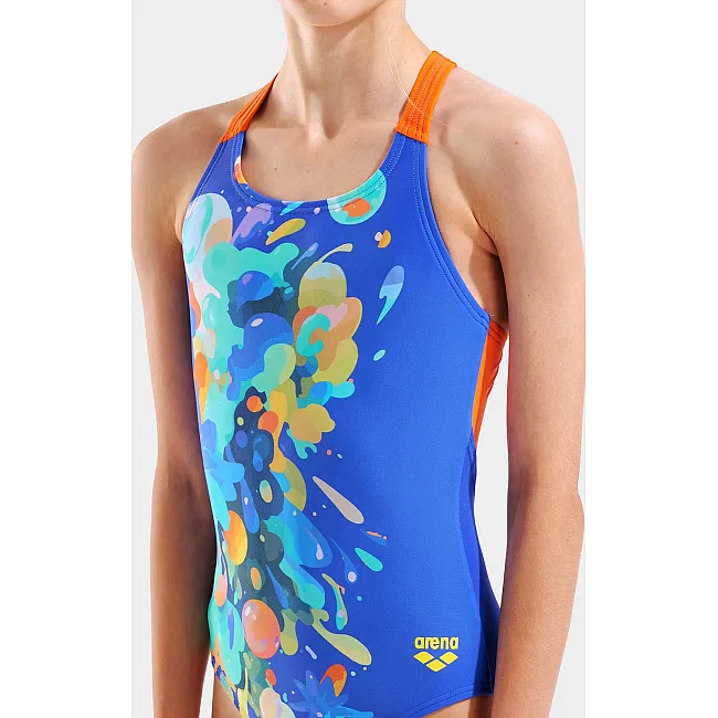 Купальник для девочек Arena PAINTING SWIMSUIT V BACK синий, оранжевый (для детей)