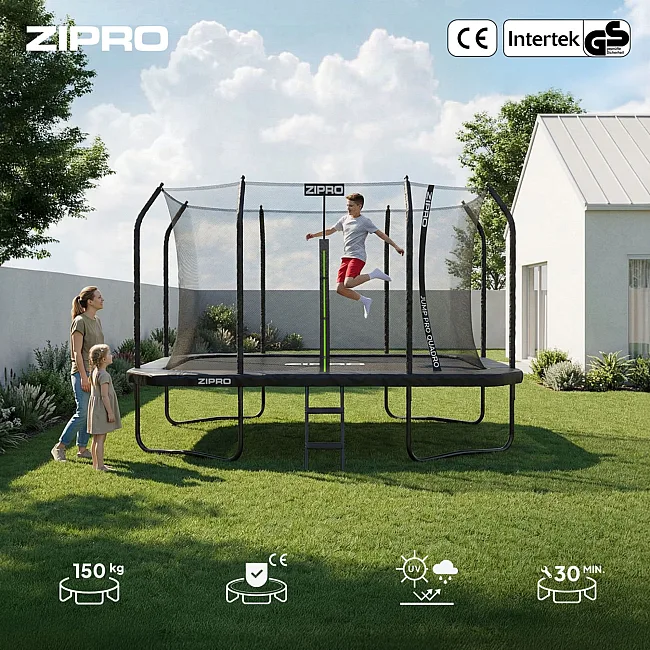 Батут Zipro Jump Pro Quadro с внутренней сеткой 8 х 12 футов 366 x 244 см черный