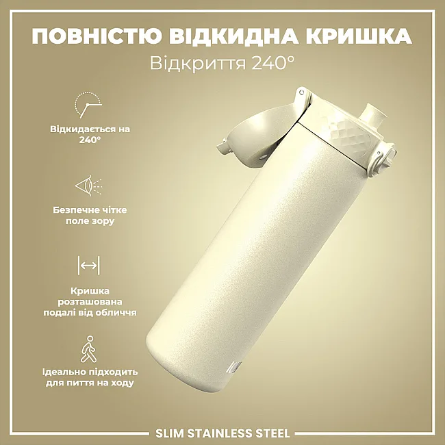 Бутылка для воды металлическая ION8 600 мл. Stainless Steel, Creamy White