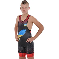 Трико для боротьби дитяче UKRAINE SP-SPORT JY-6605 128-162см (Чорний-червоний-жовтий)
