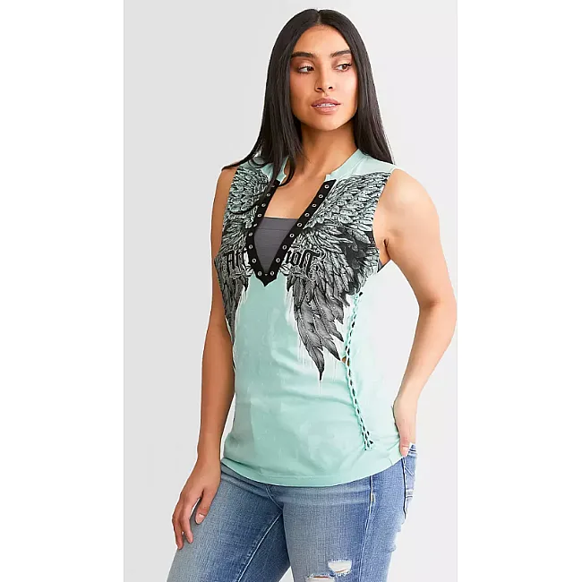 Безрукавка женская AFFLICTION Age of Winter Rust Lt Jade Construction Wash