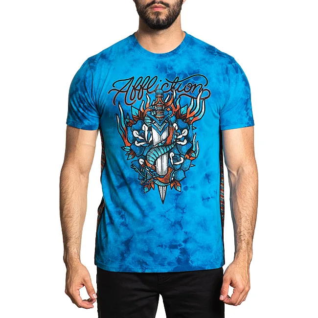 Футболка мужская AFFLICTION Poison Revenge Tee Blue Jay Dark Blue Crystal Wash