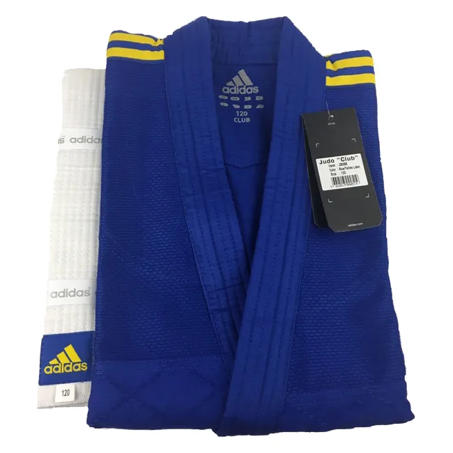 Кимоно для дзюдо Adidas Club (синий/желтые полосы, J350BP)