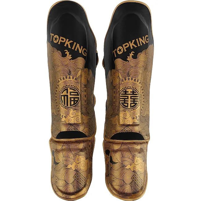 Защитные накладки на ноги Муай Тай, ММА, Кикбоксинг PU TOP KING BO-0286 (Черный-золотой)