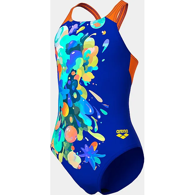 Купальник для девочек Arena PAINTING SWIMSUIT V BACK синий, оранжевый (для детей)