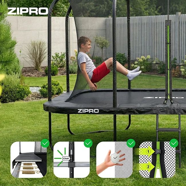 Батут Zipro Jump Pro Quadro с внутренней сеткой 8 х 12 футов 366 x 244 см черный