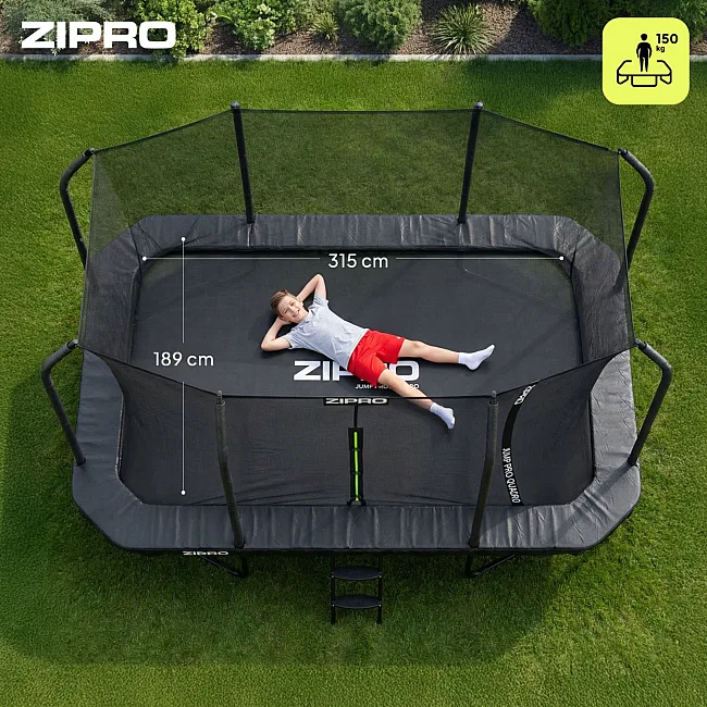 Батут Zipro Jump Pro Quadro с внутренней сеткой 8 х 12 футов 366 x 244 см черный
