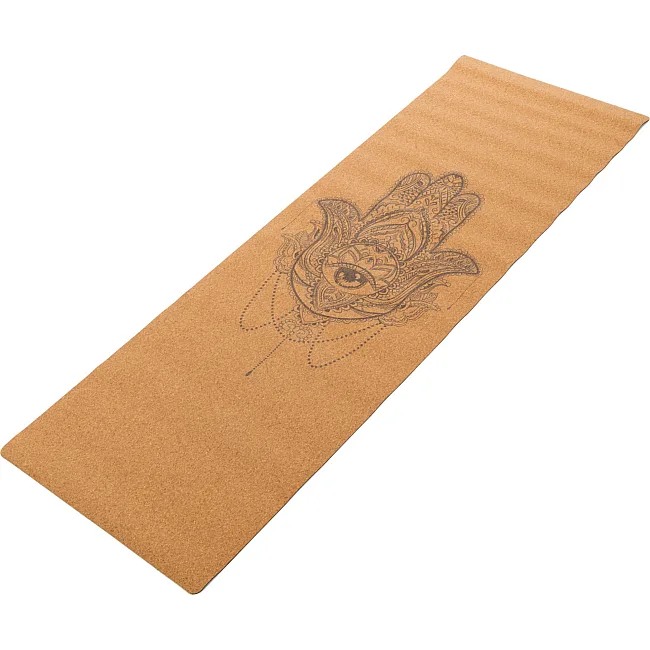 Коврик для йоги Пробковый каучуковый двухслойный Yoga mat RECORD
 FI-7156-6 183x61мx0.4cм с принтом Хамса