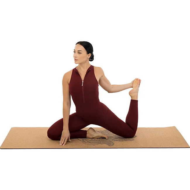 Коврик для йоги Пробковый каучуковый двухслойный Yoga mat RECORD
 FI-7156-6 183x61мx0.4cм с принтом Хамса