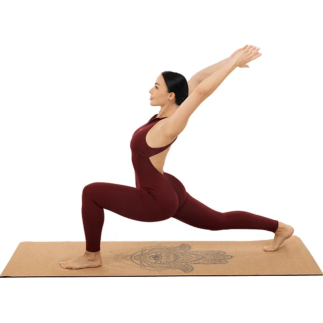 Коврик для йоги Пробковый каучуковый двухслойный Yoga mat RECORD
 FI-7156-6 183x61мx0.4cм с принтом Хамса