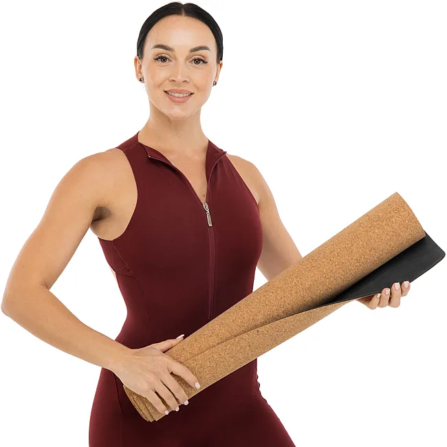 Коврик для йоги Пробковый каучуковый двухслойный Yoga mat RECORD
 FI-7156-6 183x61мx0.4cм с принтом Хамса