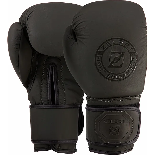 Перчатки для бокса кожаные ZELART VL-3074 8-14унций (Оливковый)