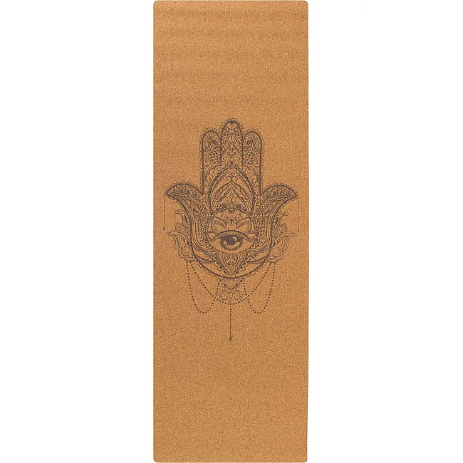 Коврик для йоги Пробковый каучуковый двухслойный Yoga mat RECORD
 FI-7156-6 183x61мx0.4cм с принтом Хамса