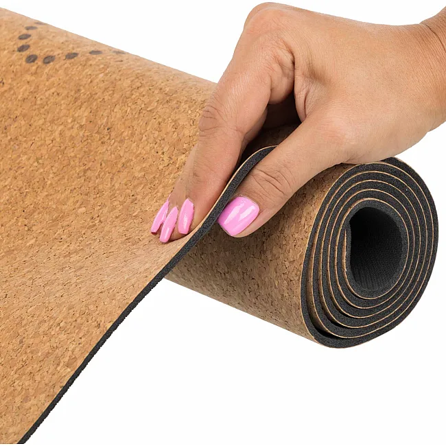 Коврик для йоги Пробковый каучуковый двухслойный Yoga mat RECORD
 FI-7156-6 183x61мx0.4cм с принтом Хамса