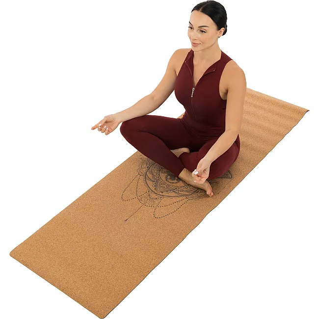 Коврик для йоги Пробковый каучуковый двухслойный Yoga mat RECORD
 FI-7156-6 183x61мx0.4cм с принтом Хамса
