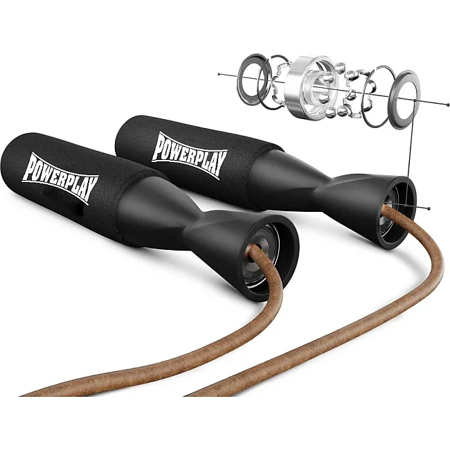 Скакалка кожаная PowerPlay 4214 Leather Jump Rope Черная 2.75 см.