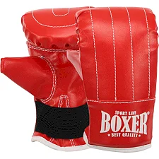 Перчатки снарядные-блинчики для бокса искусственная кожа BOXER 2015 (Красный-черный)