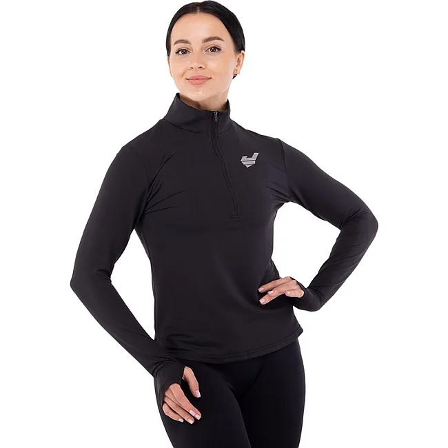 Распродажа! Лонгслив компрессионный спортивный женский на молнии с вырезом для большого пальца JASON LD-36 (Черный)