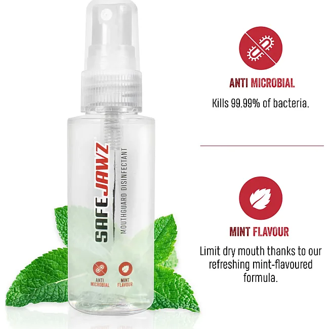 Спрей-деодорайзер для капы SafeJawz Disinfectant Spray. Mint Flavoured, Anti-Microbial Gum Shield Cleaner