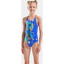 Купальник для девочек Arena PAINTING SWIMSUIT V BACK синий, оранжевый (для детей)