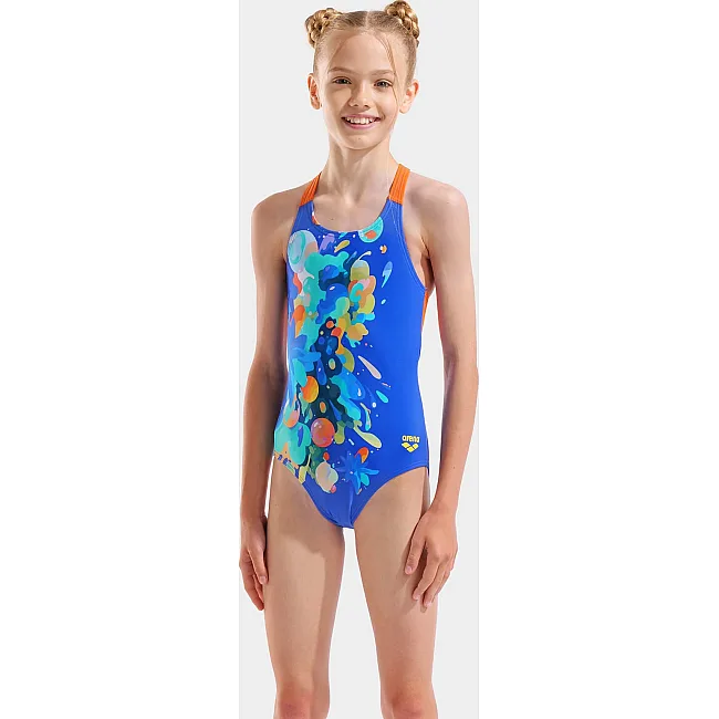Купальник для девочек Arena PAINTING SWIMSUIT V BACK синий, оранжевый (для детей)