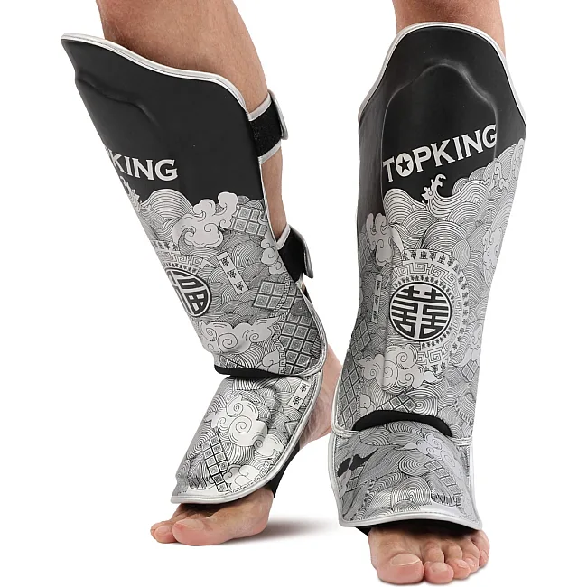 Защитные накладки на ноги Муай Тай, ММА, Кикбоксинг PU TOP KING BO-0286 (Черный-золотой)