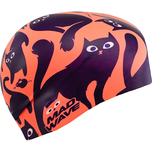 Шапочка для бассейна силиконовая для взрослых MADWAVE Cats M055457 (Коралловый)