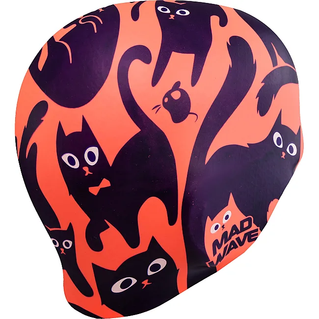 Шапочка для бассейна силиконовая для взрослых MADWAVE Cats M055457 (Коралловый)