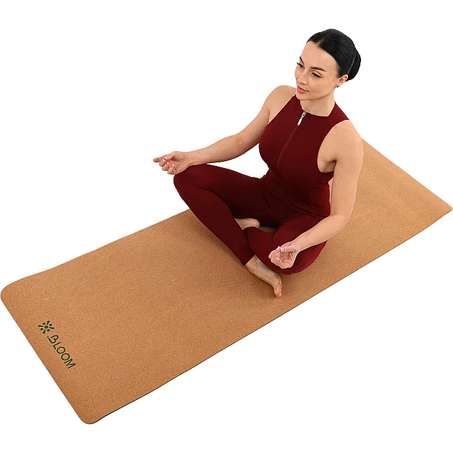 Коврик для йоги Пробковый каучуковый двухслойный Yoga mat BLOOM LB7121 183x61мx0.6cм