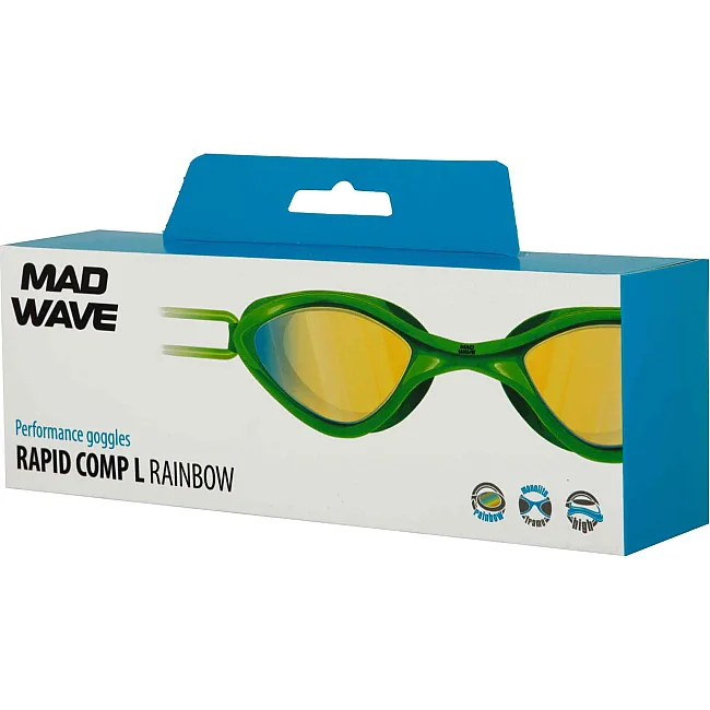 Очки для плавания взрослые радужные линзы MADWAVE
 RAPID COMP L Rainbow M048102 (Зеленый)