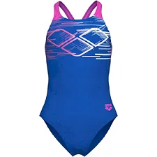 Купальник для девочек Arena PASTIME SWIMSUIT V BACK синий, розовый, бирюзовый