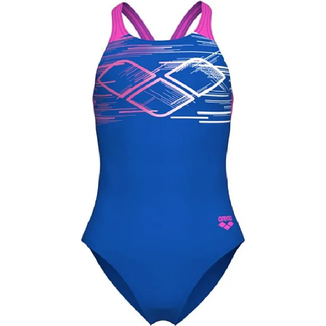 Купальник для девочек Arena PASTIME SWIMSUIT V BACK синий, розовый, бирюзовый