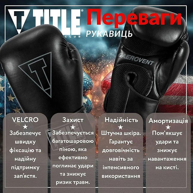 Боксерские перчатки TITLE Boxing Vegan Gloves Black (капа в комплекте)