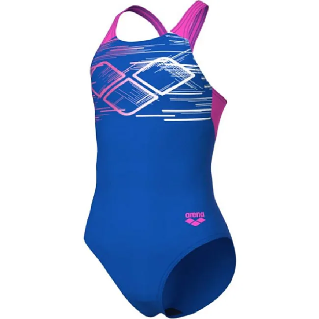Купальник для девочек Arena PASTIME SWIMSUIT V BACK синий, розовый, бирюзовый